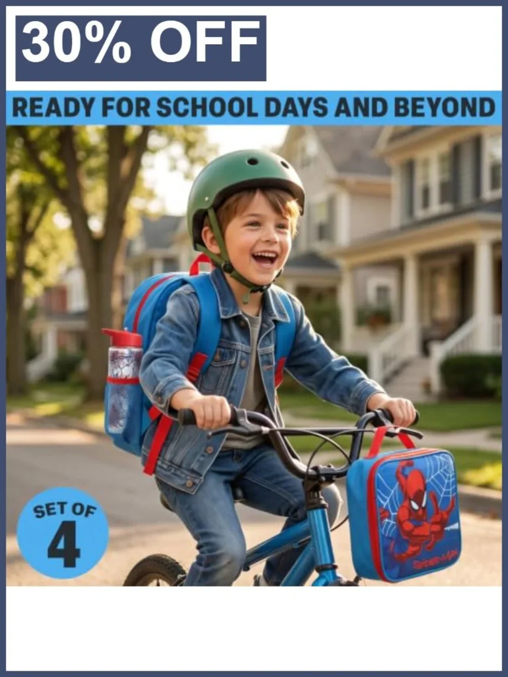 Marvel Spider-Man Boys Backpack Set 4 Pc with Lunch Bag & Pencil Case